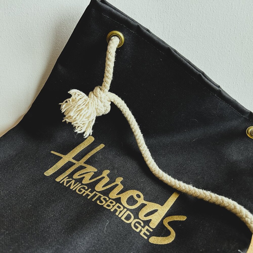 Harrods Knightsbridge Vintage Black Cotton Canvas Tote From the 1980s